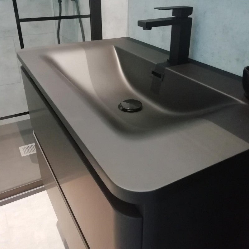 Meuble salle de bain suspendu PEARL 80 cm - Noir mat - 3