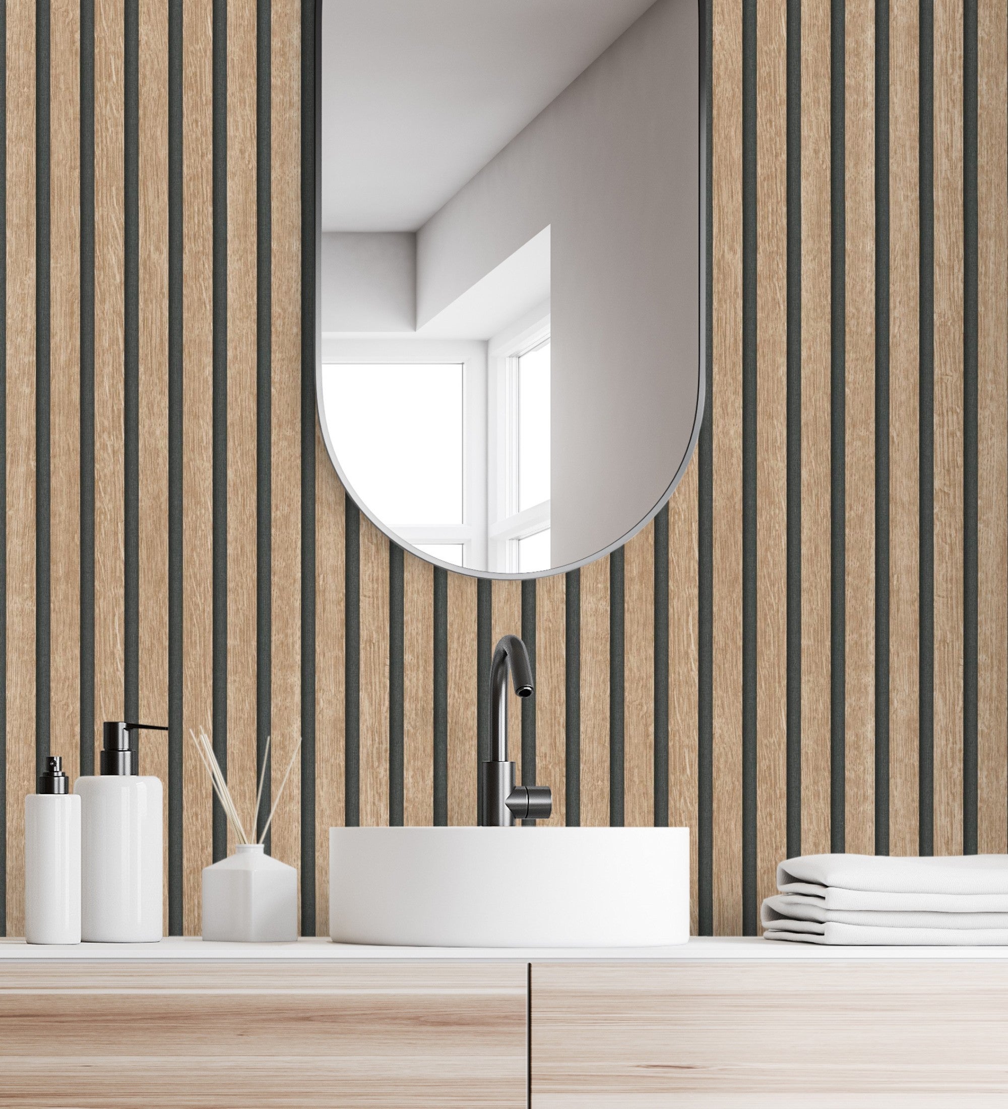 Papier peint lattes de bois naturel imitation design de persienne - Lance Wood Line 682662 de GAULAN - Rouleaux de 10 m x 0,53 m - 4