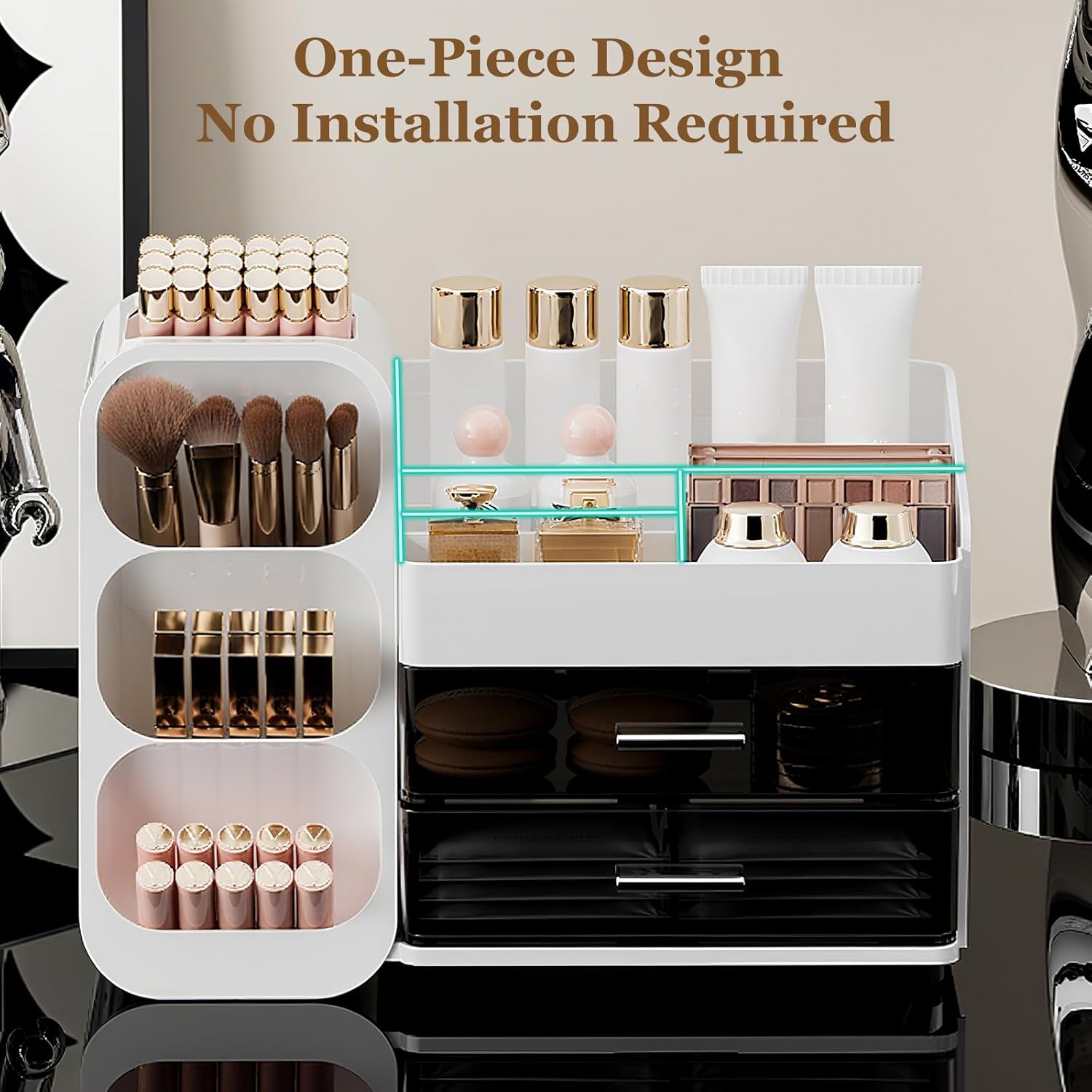 Rangement Maquillage Organisateur à 2 Tiroirs,Grande Capacité Stockage Boîte Cosmétique Multifonctionnel Pour Dresser,Salle de Bain, Skincare (Blanc) - 4