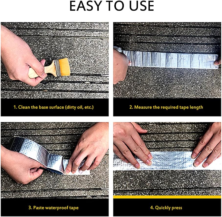 Fita adesiva impermeável de 10 cm x 5 m, fita de vedação de butil de alumínio, fita de vedação autoadesiva, fita de vedação para telhados - 6