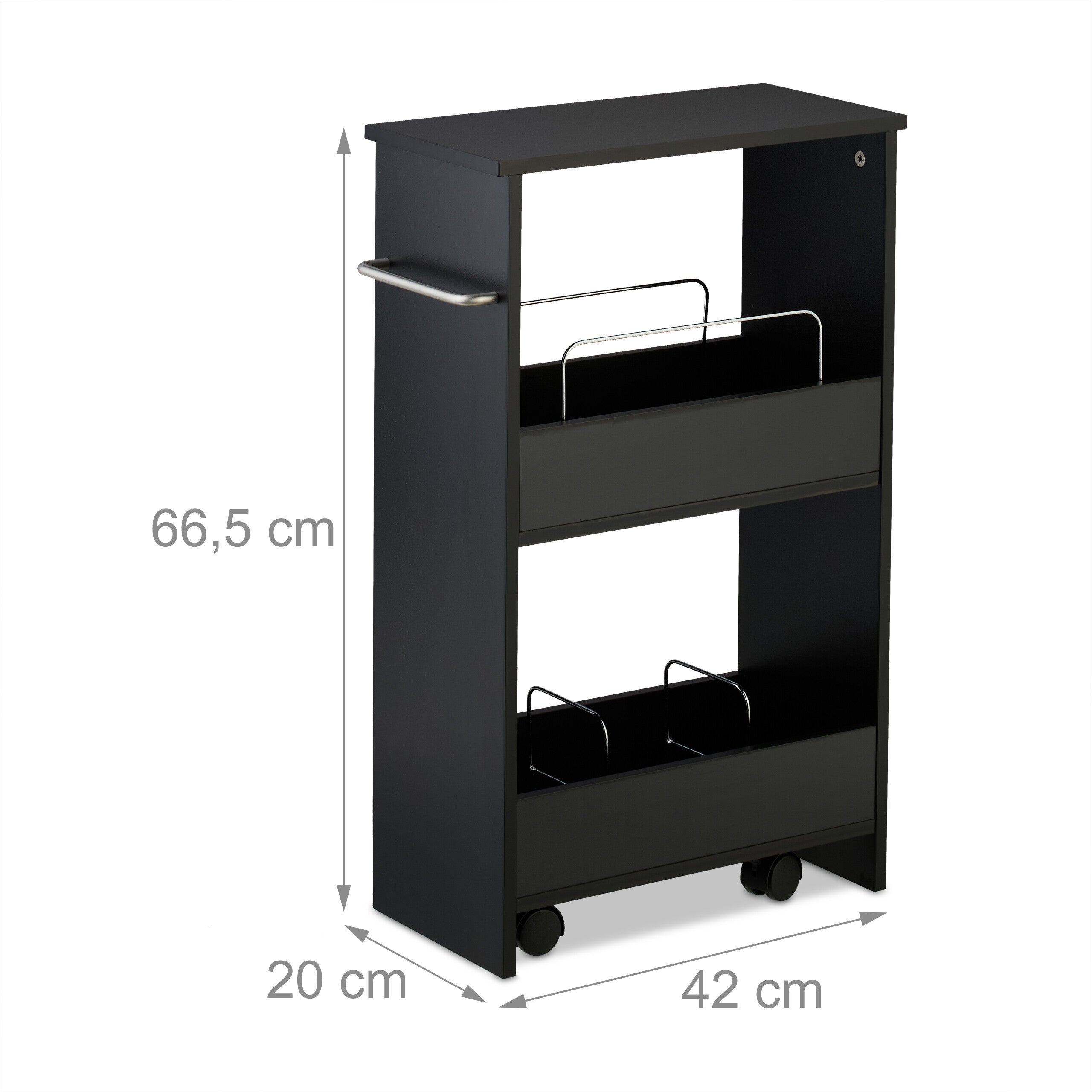 Carrello Stretto Salvaspazio, Carrellino Slim a 3 Ripiani per Cucina e Bagno, HxLxP: 66,5 x 42 x 20 cm, Nero, Relaxdays - 4