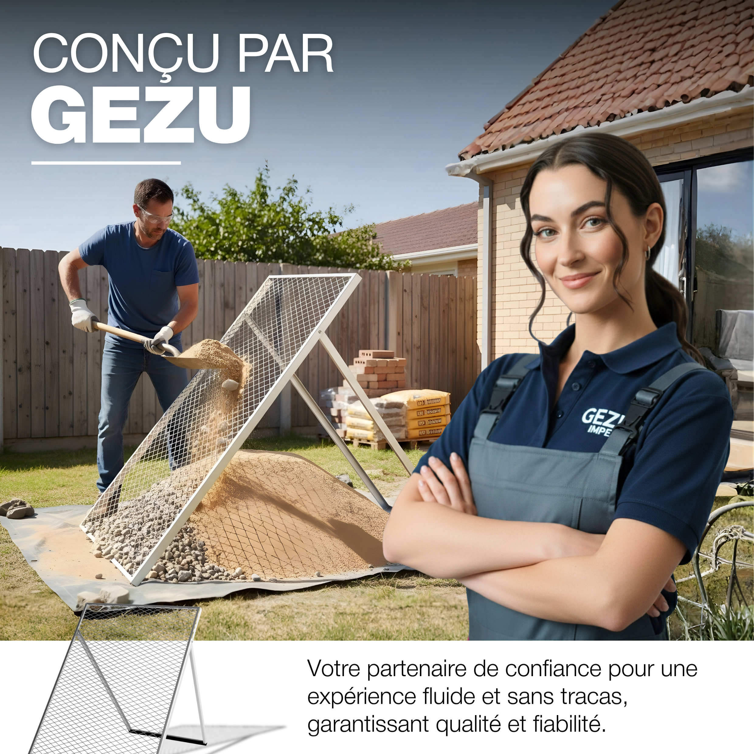 Tamis de Terre de Finesse 100 x 60 cm GEZU IMPEX Galvanisé à Chaud passoire pour Terre, Pierres, Compost - 5