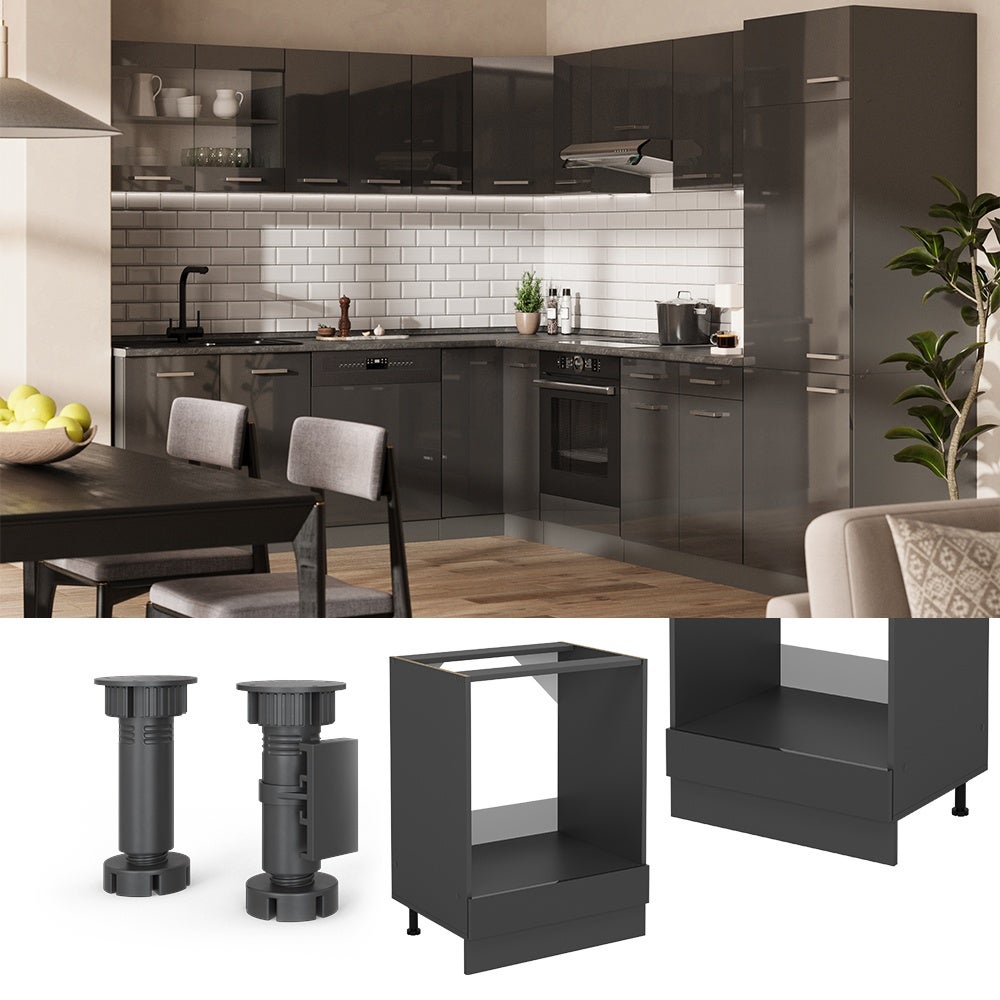 Vicco Meuble pour four R-Line, Anthracite Haute brillance, 60cm PT Marbre - 4