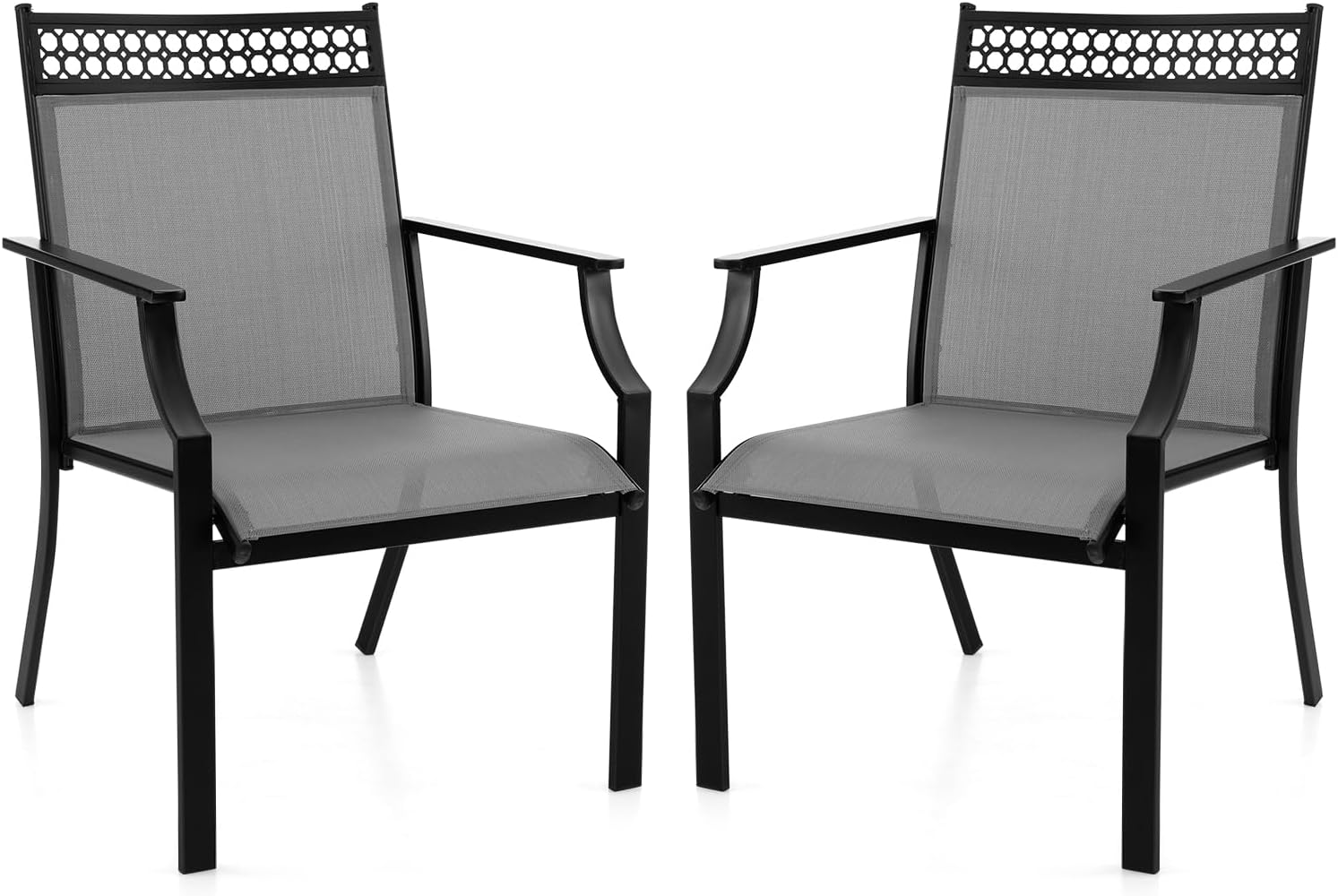 Zestaw 2 krzeseł ogrodowych, tarasowych z szeroką powierzchnią do siedzenia i szybkoschnącym materiałem, krzesła balkonowe, obciążenie do 150 kg