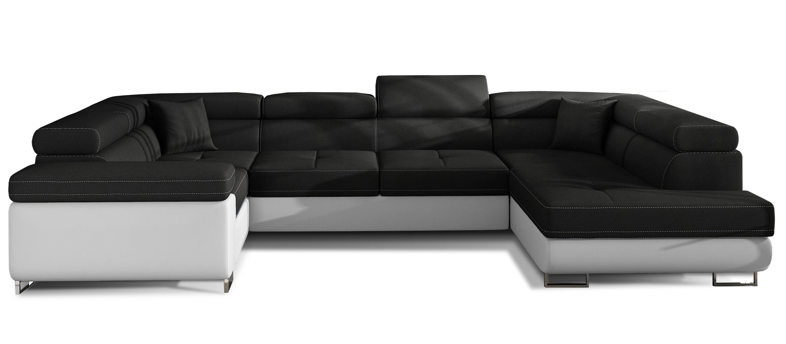 Tovy Canapé convertible U droit tissu noir et simili blanc avec coffre de ...