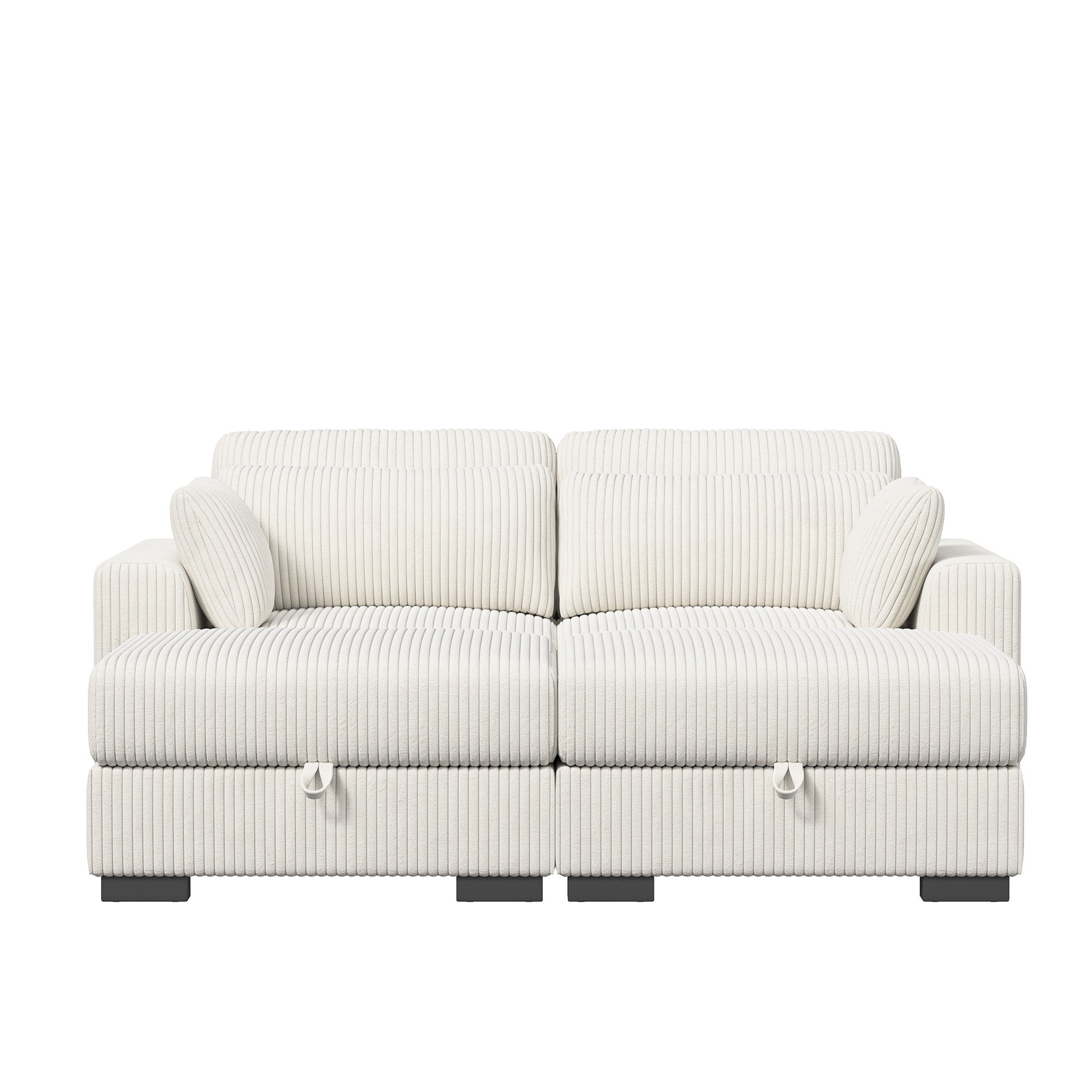 Canapé Convertible 2 Places en Velours Côtelé, Canapé Modulable Canapé d'angle Convertible pour Salon, Chambre, Beige(87.8 x188x 85 cm) - 8