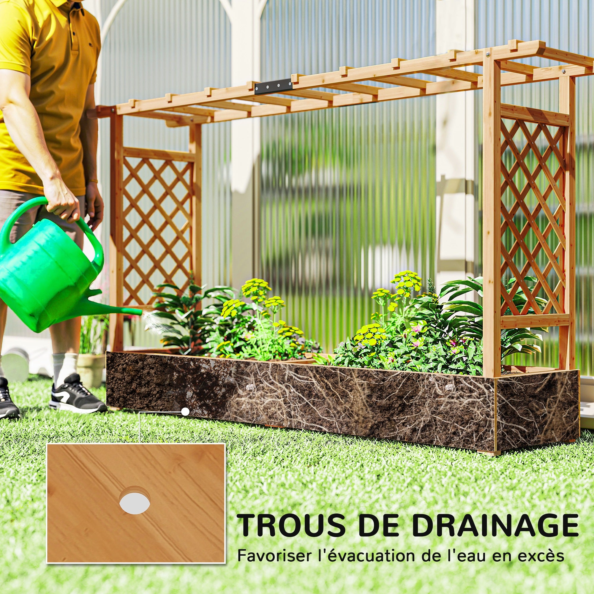 Jardinière surélevée avec treillis bois de sapin Outsunny - 6