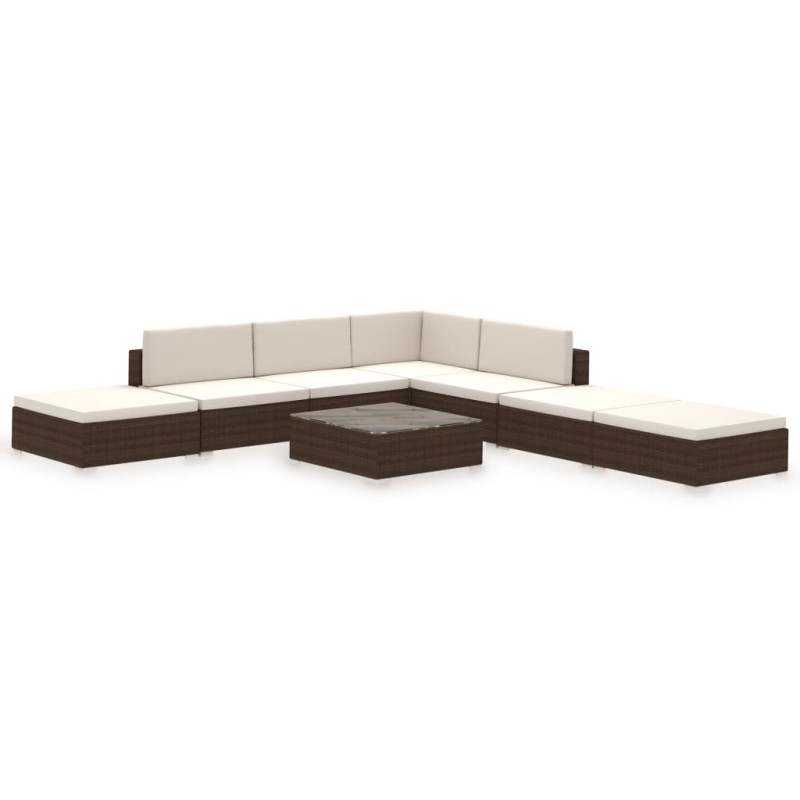 Set Divani da Giardino 8 pz con Cuscini in Polyrattan Marrone vidaXL - 2