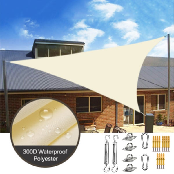 Voile D'ombrage Triangle - Protection UV 98%, Imperméable, Pour Terrasse, Jardin, Piscine - Avec Kit De Fixation - 10
