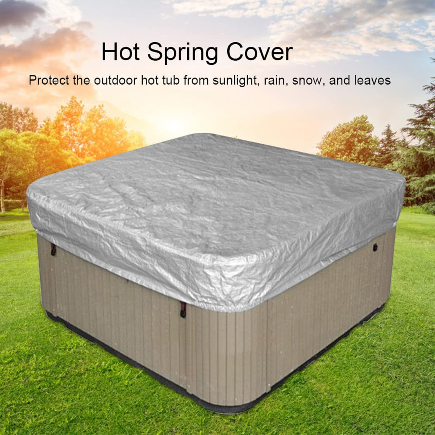 Housse de Bain à Remous Carrée Couverture Anti-poussière de Piscine Couvertures de Spa Extérieur Imperméables pour Baignoire—220×220×30cm - 5
