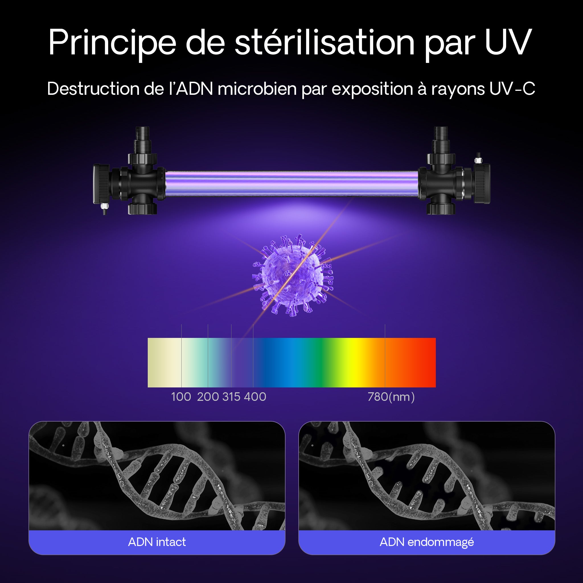 CUV-772 Stérilisateur Clarificateur bassins/étang - débit max. 8000 l/h - avec Lampe rayons UV-C 72 W + Boîtier inox - pour Poissons et… SunSun - 5