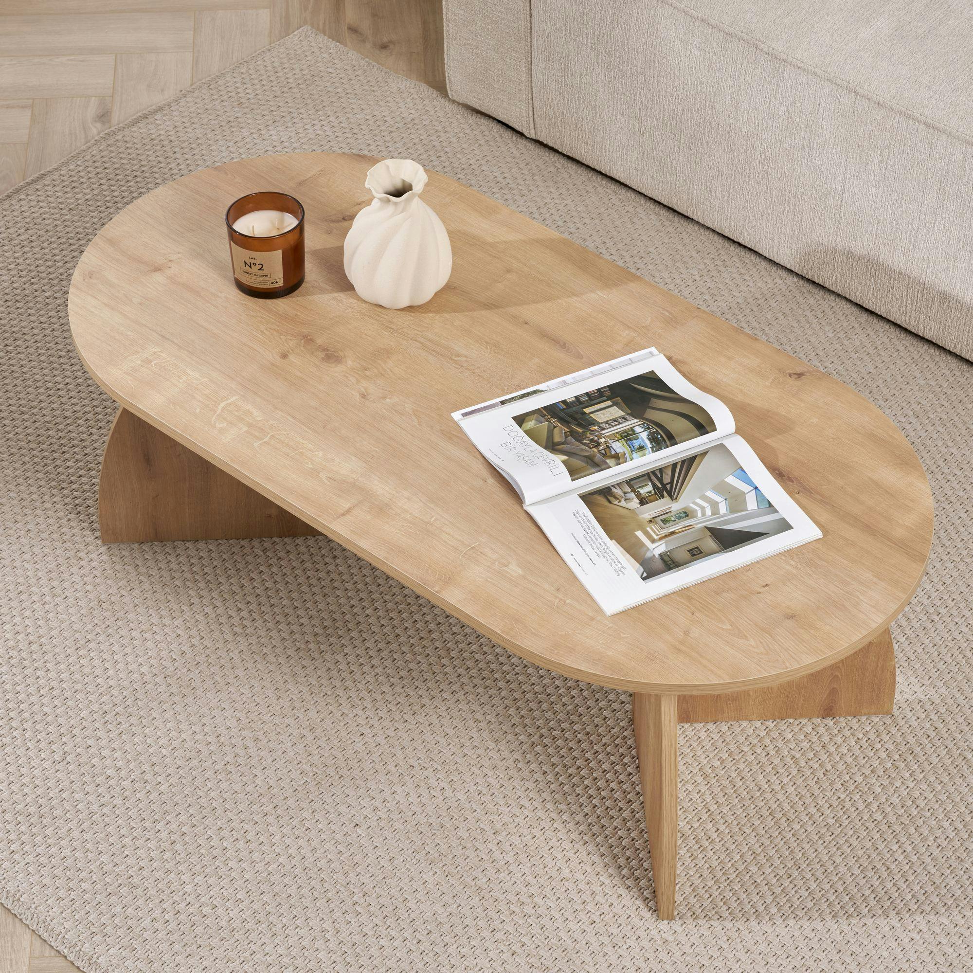 Table basse ovale effet bois de chêne, pieds courbes MARFA - 3