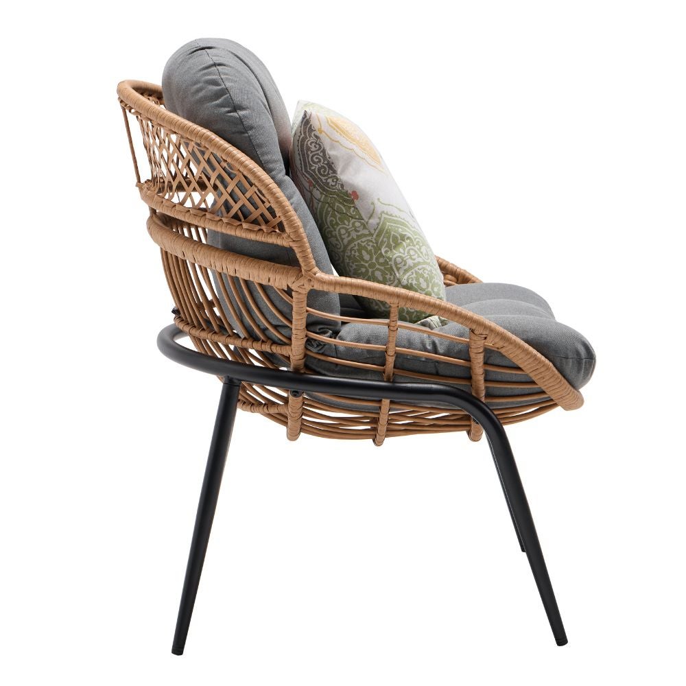 Ensemble de jardin en rotin pour balcon, comprenant 2 fauteuils et une table basse, structure en acier peint, coussins inclus, mobilier d'extérieur - 6