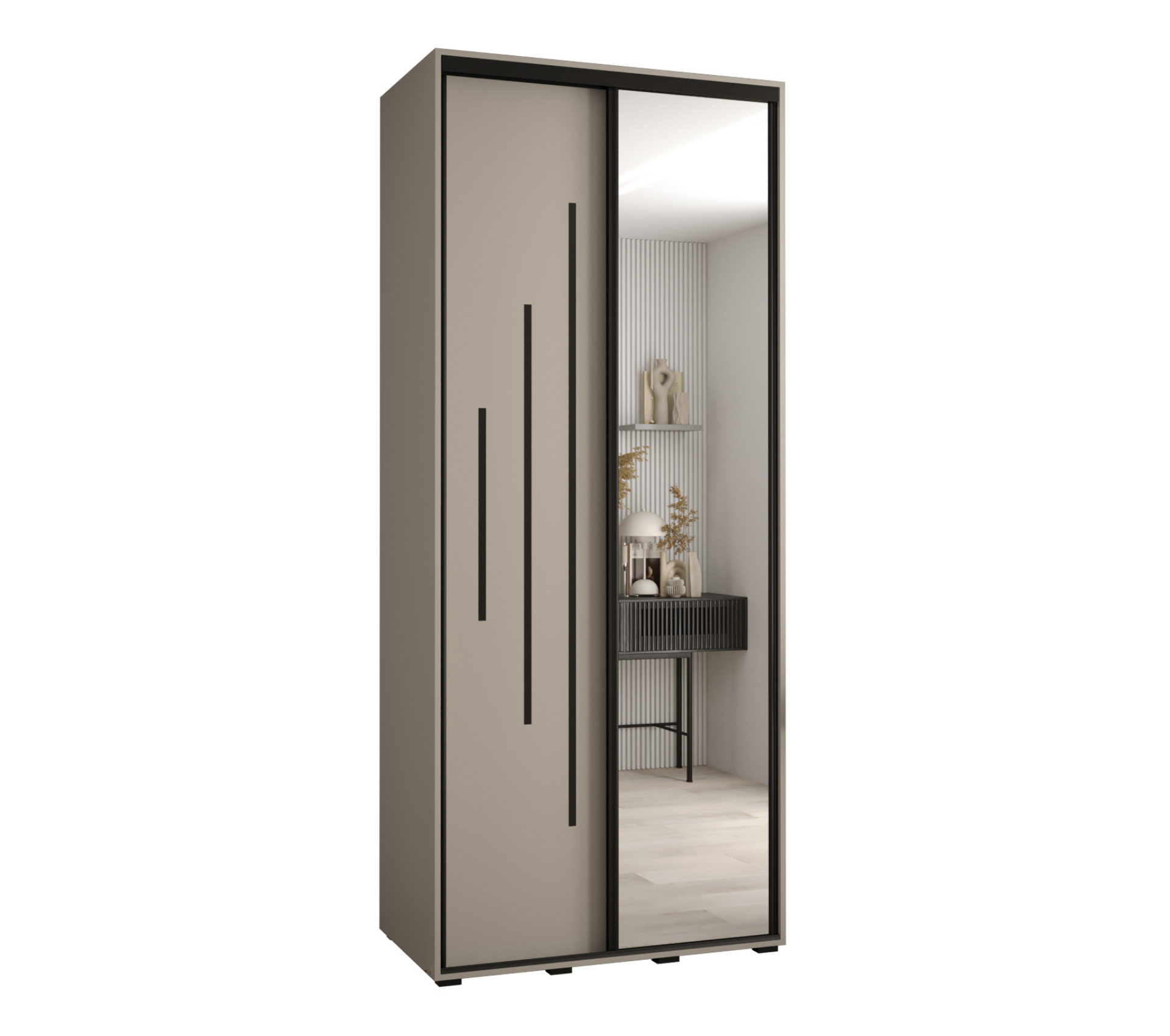 Szafa przesuwna z lustrem wysoka Dakota 13 120 x 45 x 235,2 cm kaszmir + u. czarny - Abiks Meble