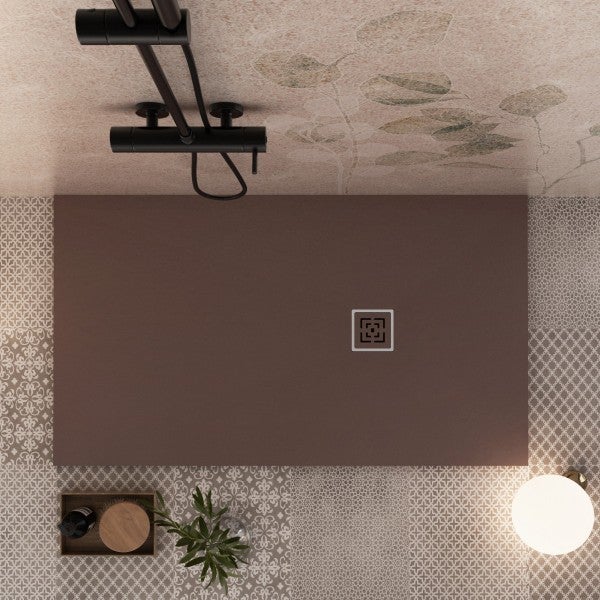Piatto doccia mineralmarmo roma con griglia in tinta colore marrone, dimensioni 75x110 - 3