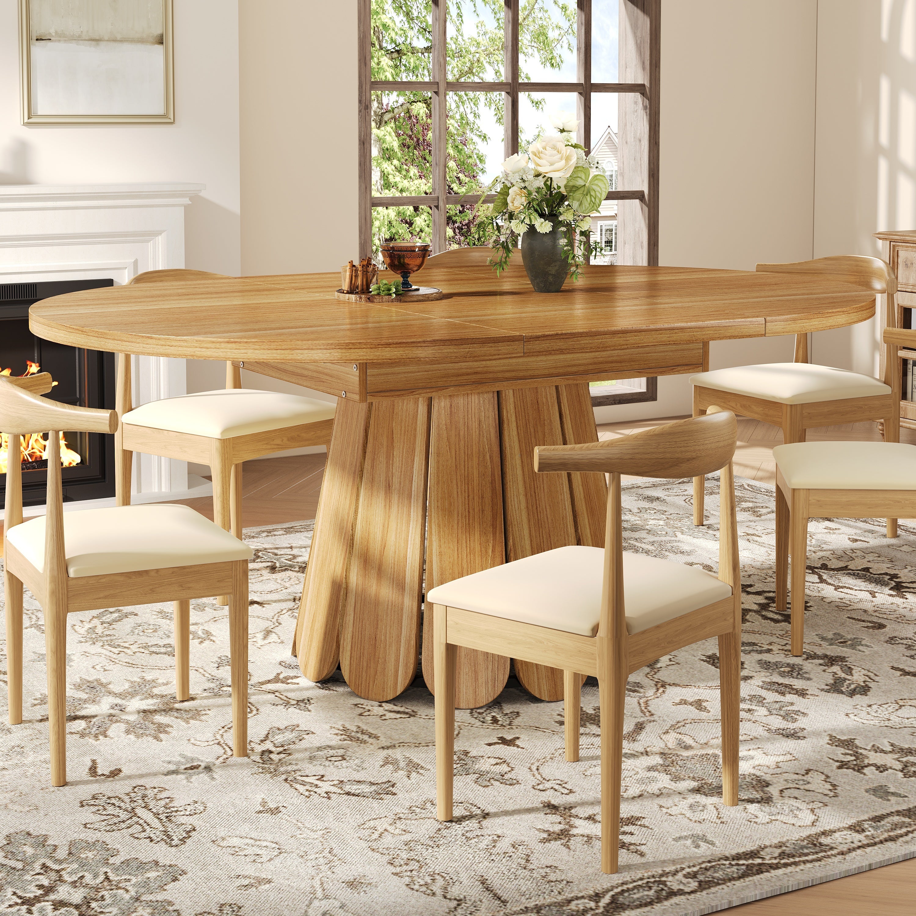 Table a Manger Extensible ronde en ovale, Table de cuisine jusqu'à 6 couverts, Pour Balcon et Salon, Marron(118×118~158×76,8cm) - 7