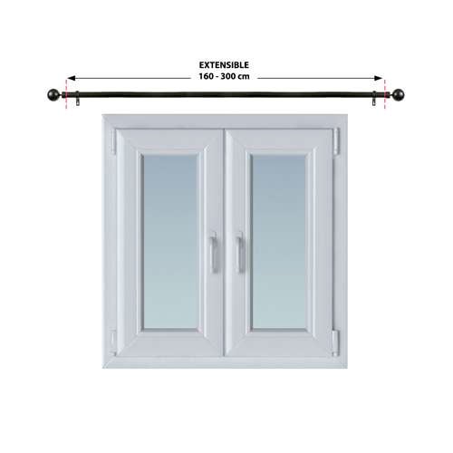 Barra para cortina preta extensível com terminal Esfera, 160–300 cm, instalação na parede - 4