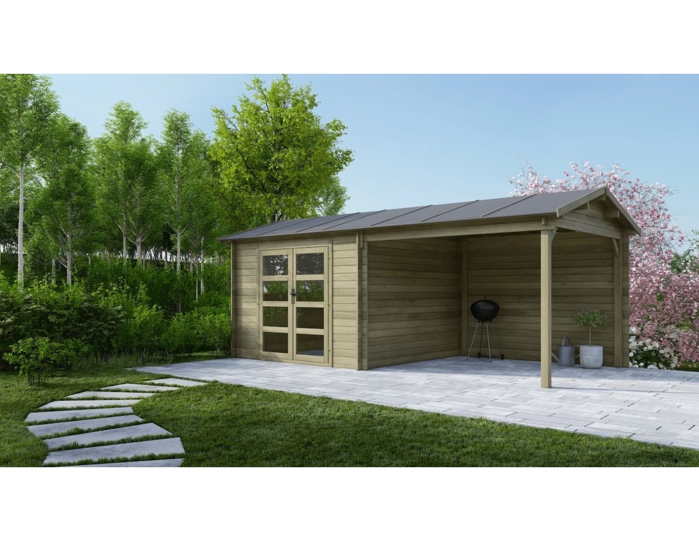 Domek ogrodowy ALTANKA 17,40 m2 - 5,79x3 m - 28 mm, drewniany, impregnowany, DOM718, 1szt.