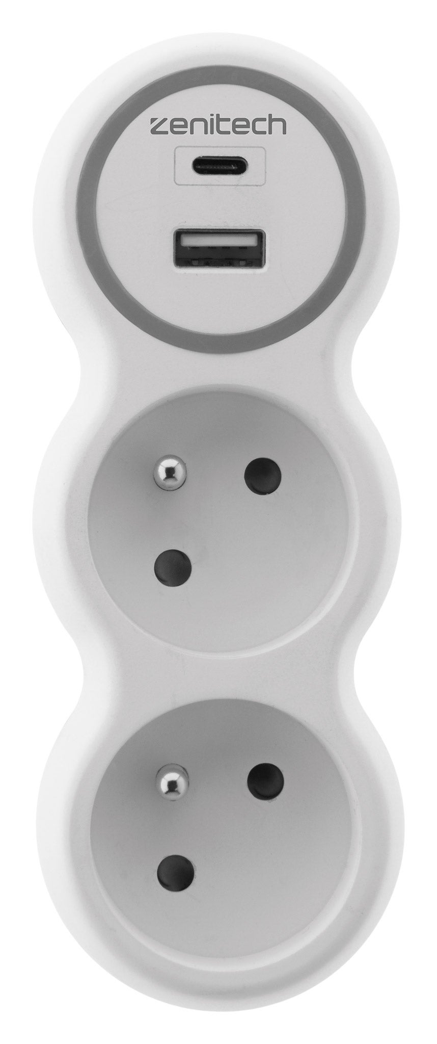 Prise 2x16A + 2 ports USB A/C - Blanc et Gris - Bolea - Zenitech - 2