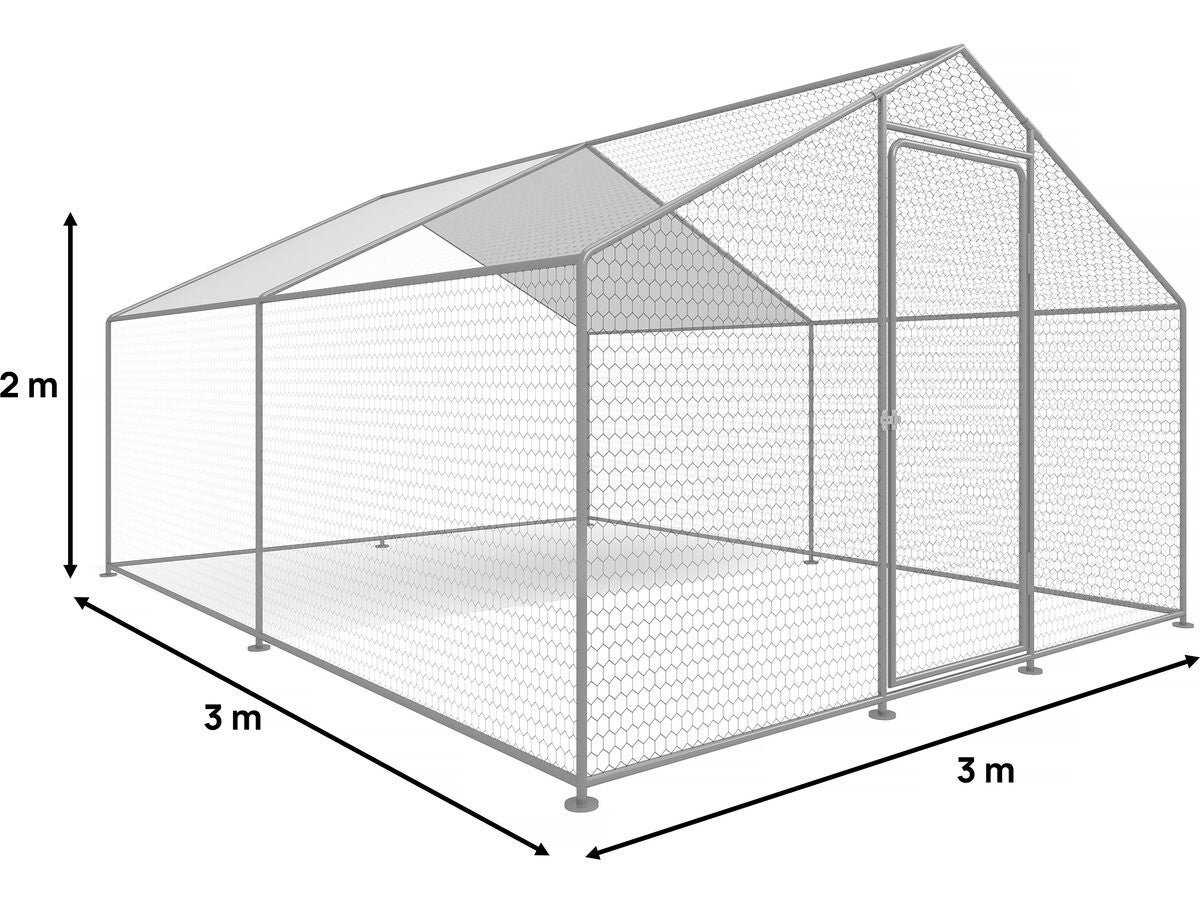 Recinto para frangos Recinto de malha de 9 m² 3 x 3 x 2 M aço galvanizado - 3