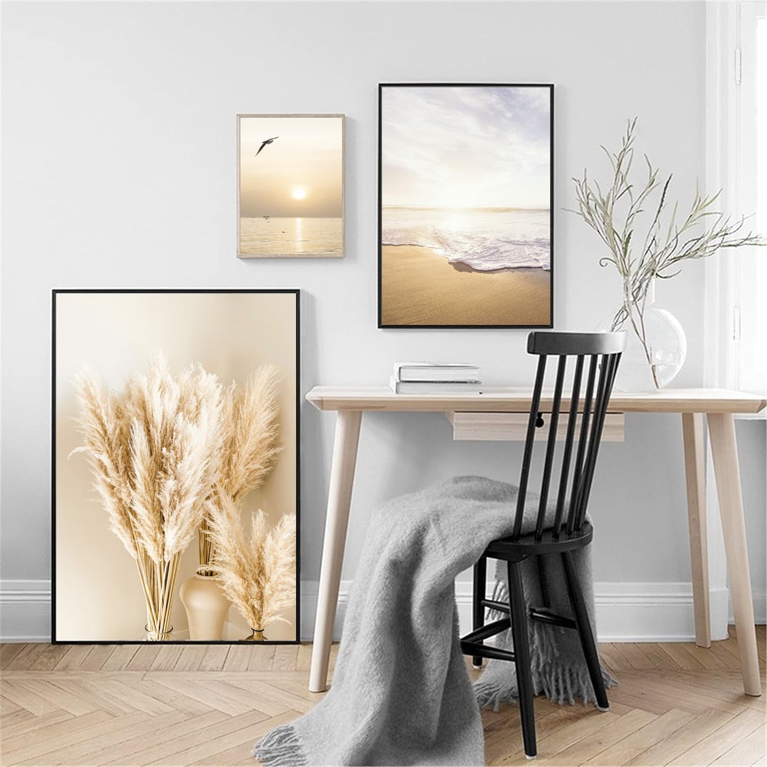 Lot de 3 posters muraux, élégants, pour salon, chambre, sans cadre photo, motif de coucher de soleil et plage, 30 x 40 cm - 2