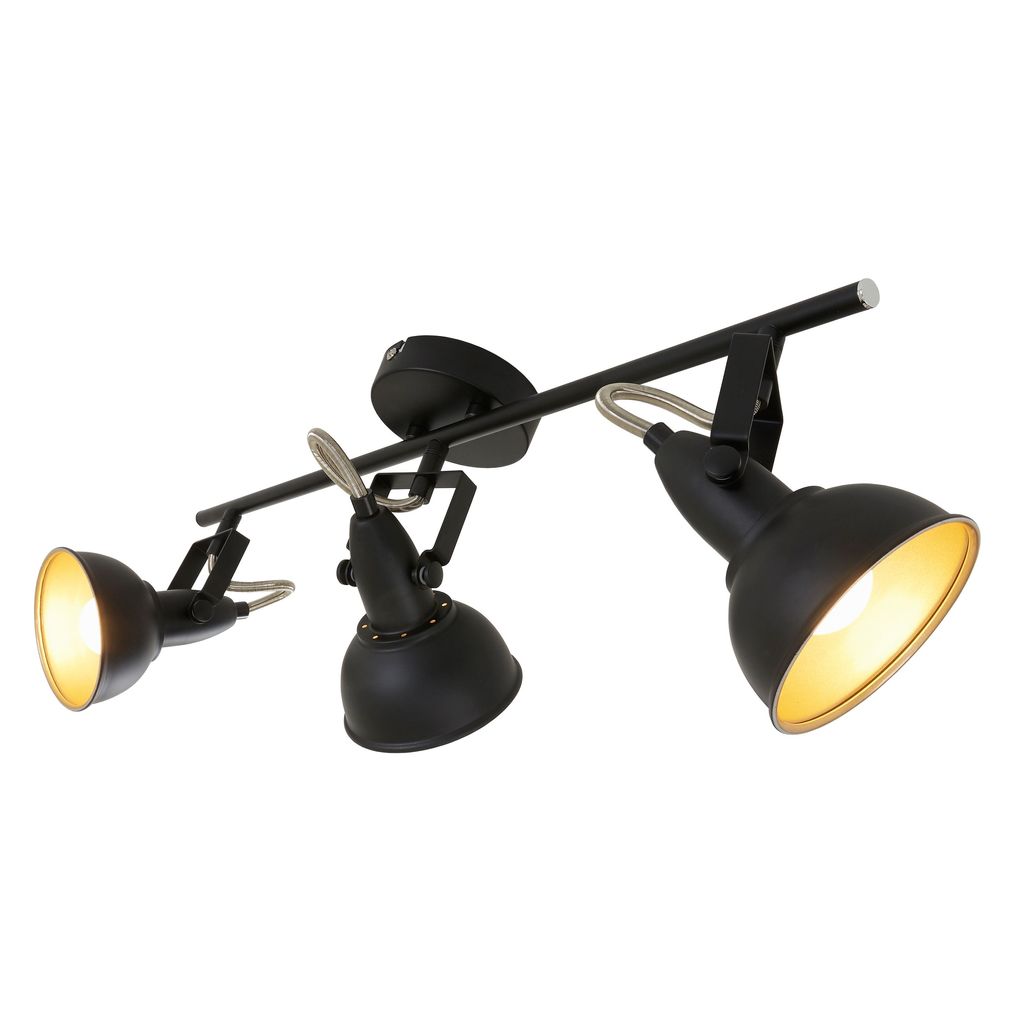 Plafonnier 3-flammes - IP20 - 554x100x181mm - Noir/Or - E14 max. 40W - orientable - Briloner - 2