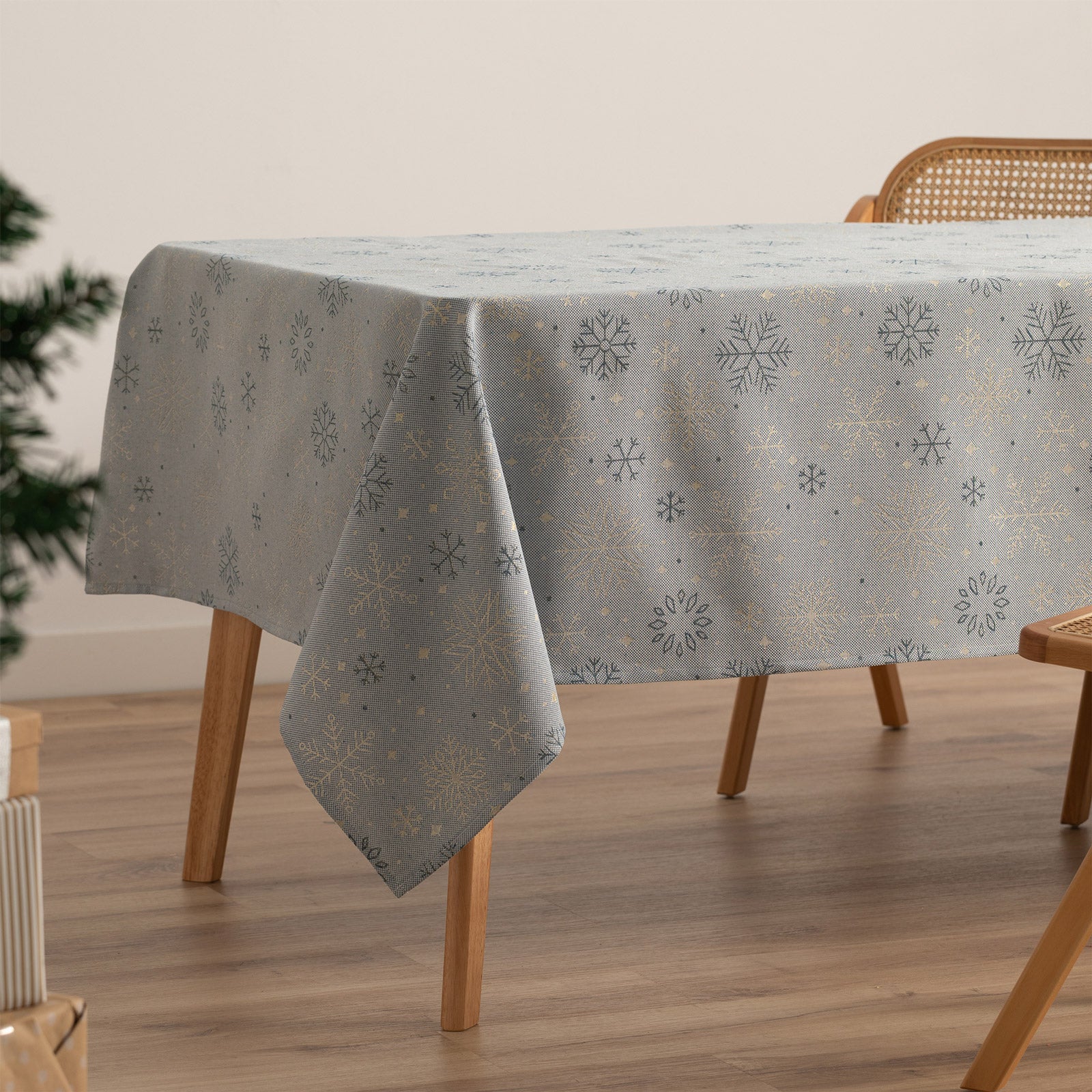Tovaglia di Natale rettangolare in cotone jacquard blu e oro 140x100 cm - Sparkle - 2