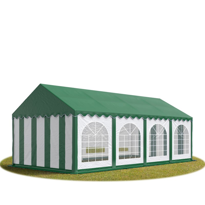Namiot festynowy imprezowy 4x8 m PREMIUM, wysokiej jakości plandeka PVC 750 N, z zielonym dachem, 100% wodoodporny, z ramą podłogową
