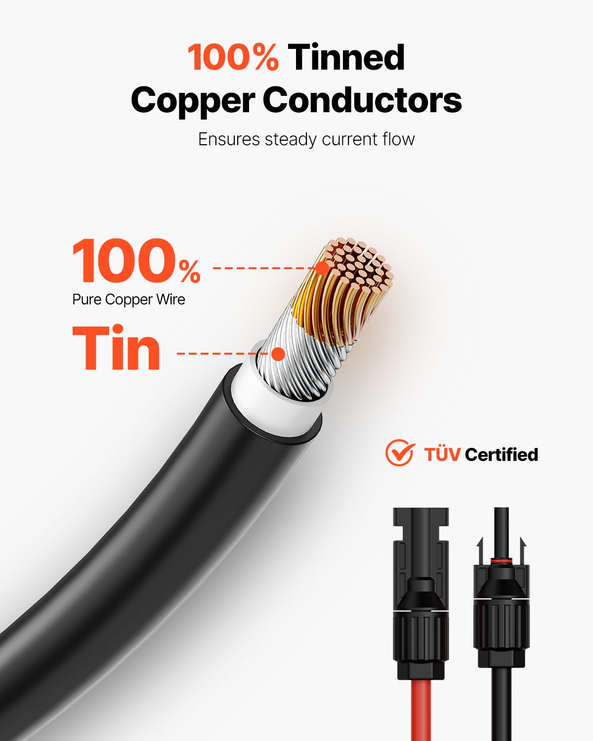 Câble Extension Panneau Solaire VEVOR 9,14 m,10 AWG,Connecteurs Femelles et Mâles,CC 1500 V,Étanche IP67,pour Panneaux Domestiques,Lot de 2 - 2