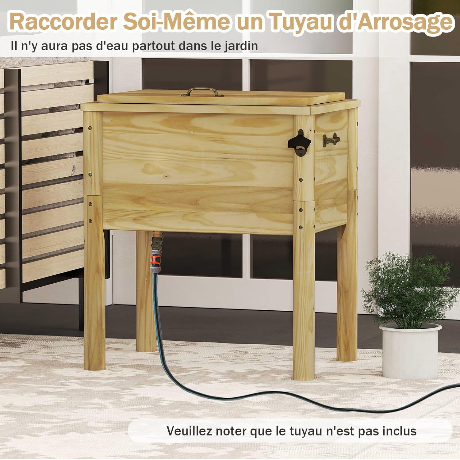 51 L Glacière Osotherme Bois Jardin, Glacière à Boissons Extérieure avec Poignées et Décapsuleur, pour Fête, Jardin, Bord de Piscine, 67 x 47 x 74 cm - 3