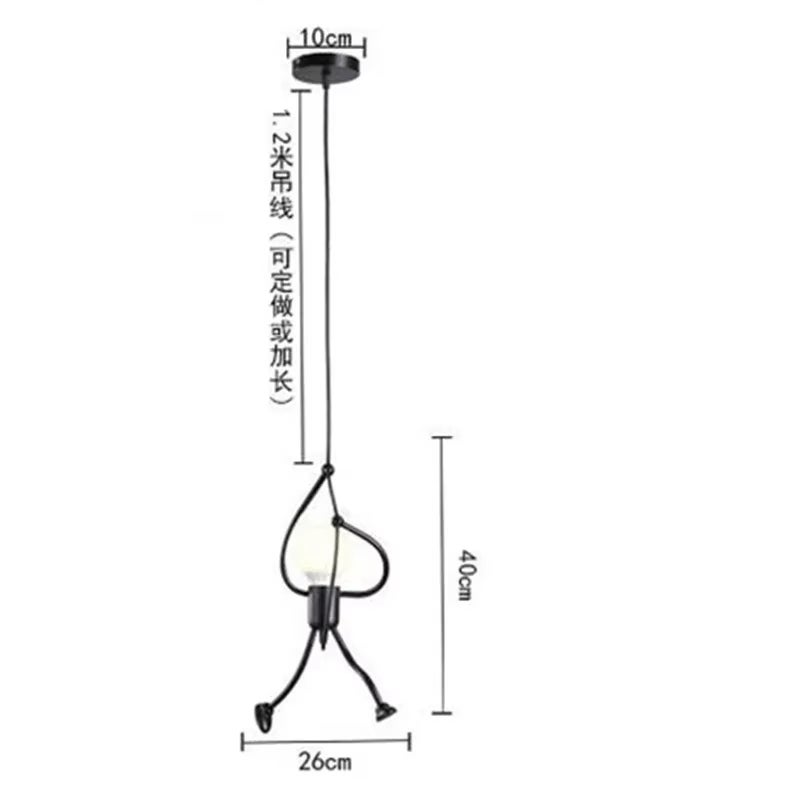 Lampada Sospensione Moderna Con Omini - Design Creativo In Ferro, Luce Regolabile, Per Sala Da Pranzo O Camera - E27, Vernice Forno, Nero - Foto 11