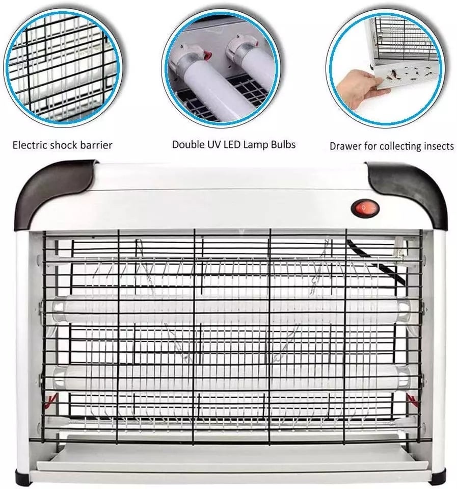 Candeeiro Anti Mosquitos de Grelha Dupla Aparelho Mata Moscas Elétrico Interior Luz UV Azul de Armadilha para Moscas para Casa Cozinha Escritório - 5