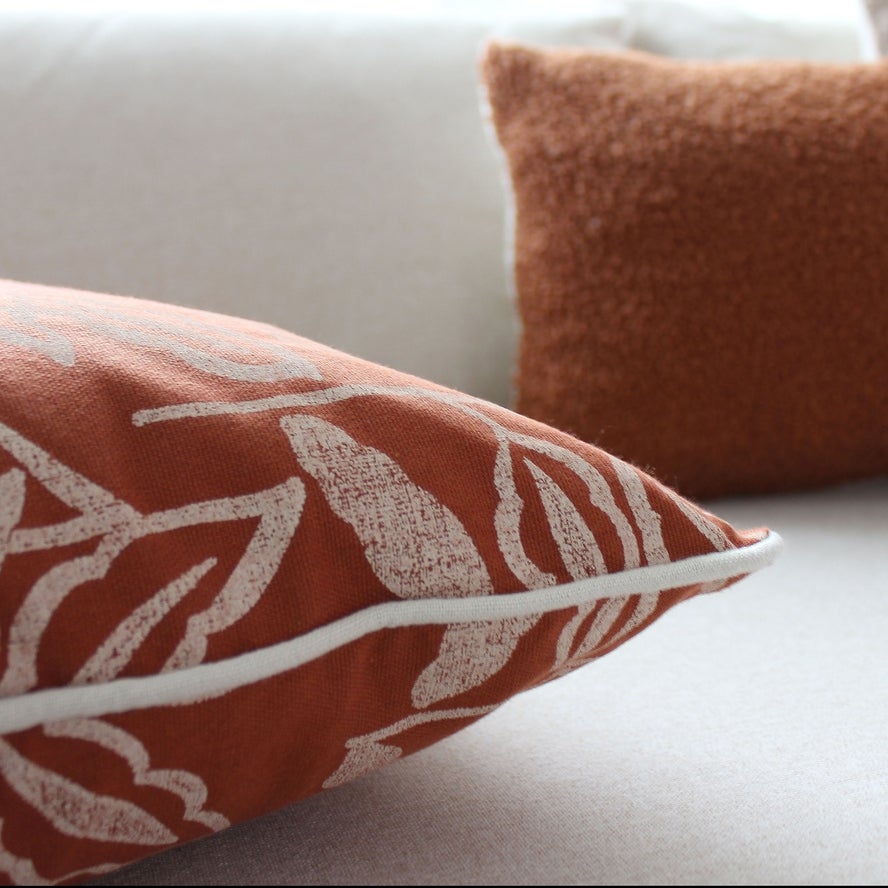 2 Coussins carré, déhoussable, Terre cuite, imprimé feuilles, Collection Lodge, CMADECO - 3