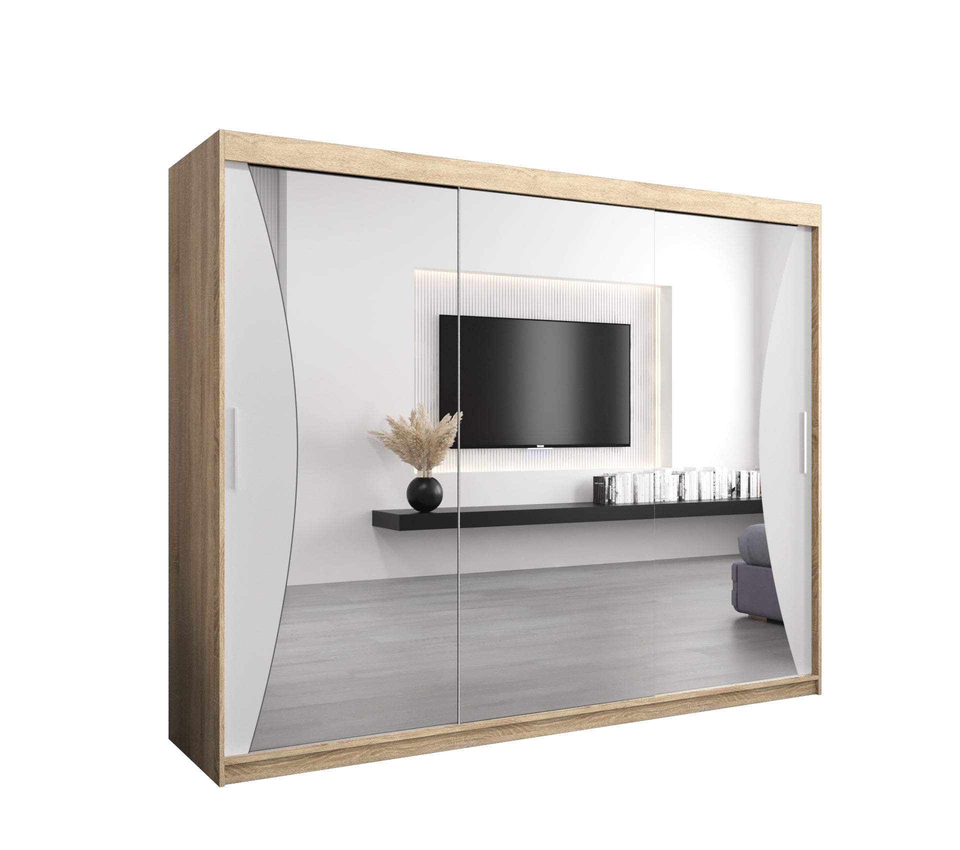 Szafa przesuwna garderoba MONACO 250 x 62 x 200 cm Sonoma + Biały - Abiks Meble