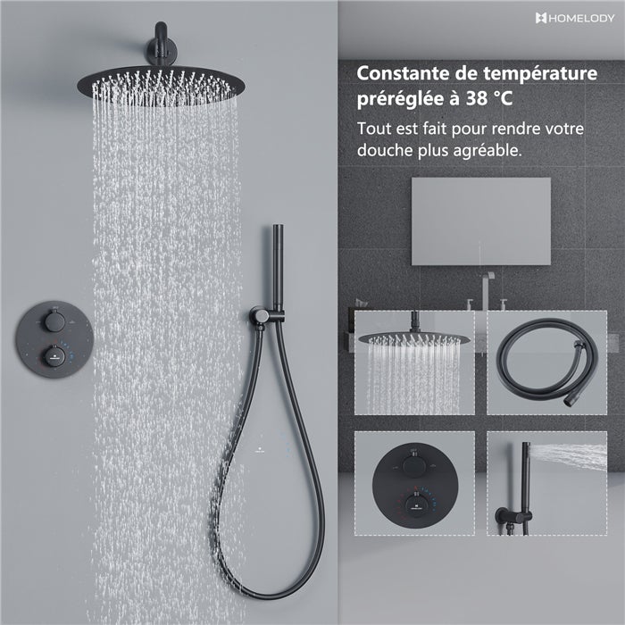 Encastré Ensemble de Douche Thermostatique Colonne de Douche Noir Système de douche Corps en Laiton HOMELODY - 2