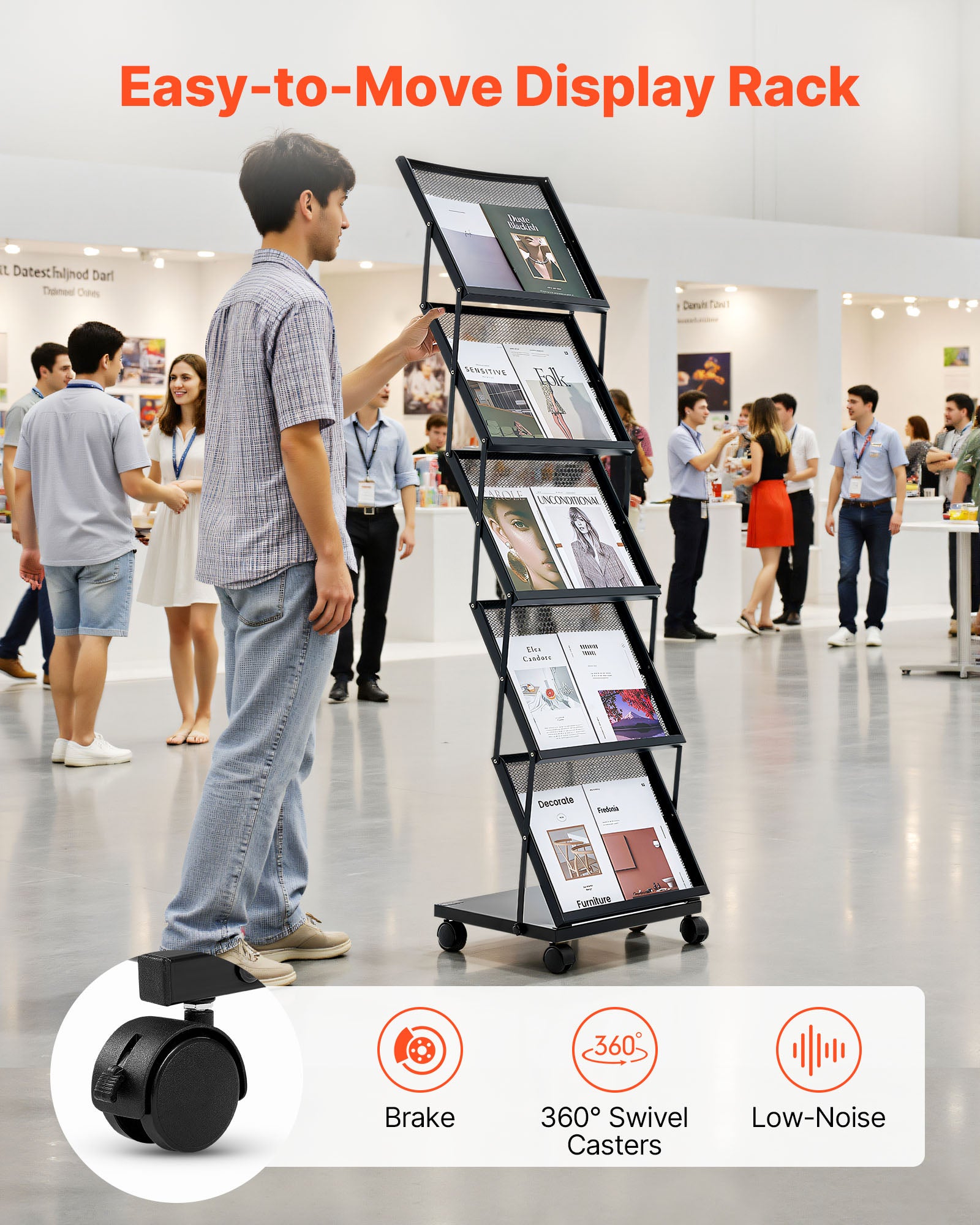 Présentoir à brochures VEVOR 5 niveaux, porte-brochures sur pied avec roulettes, porte-revue pliable pour journaux, pour expositions, bureaux, hôtels - 4