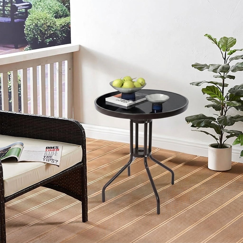 Table de jardin Ø90 cm, noire, métal, verre - 9