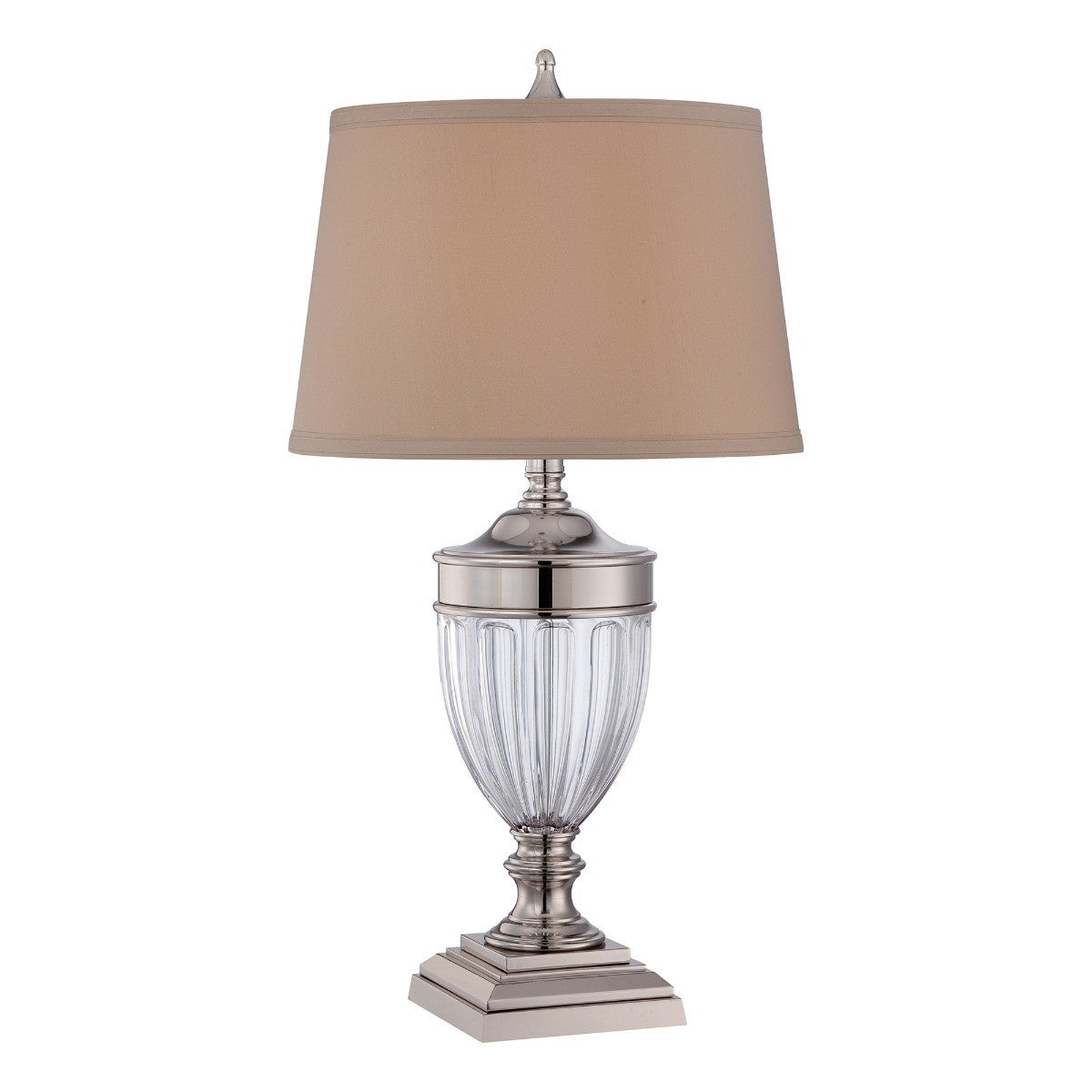 Lampa stołowa polerowany nikiel kremowa Dennison E27 60W Quoizel