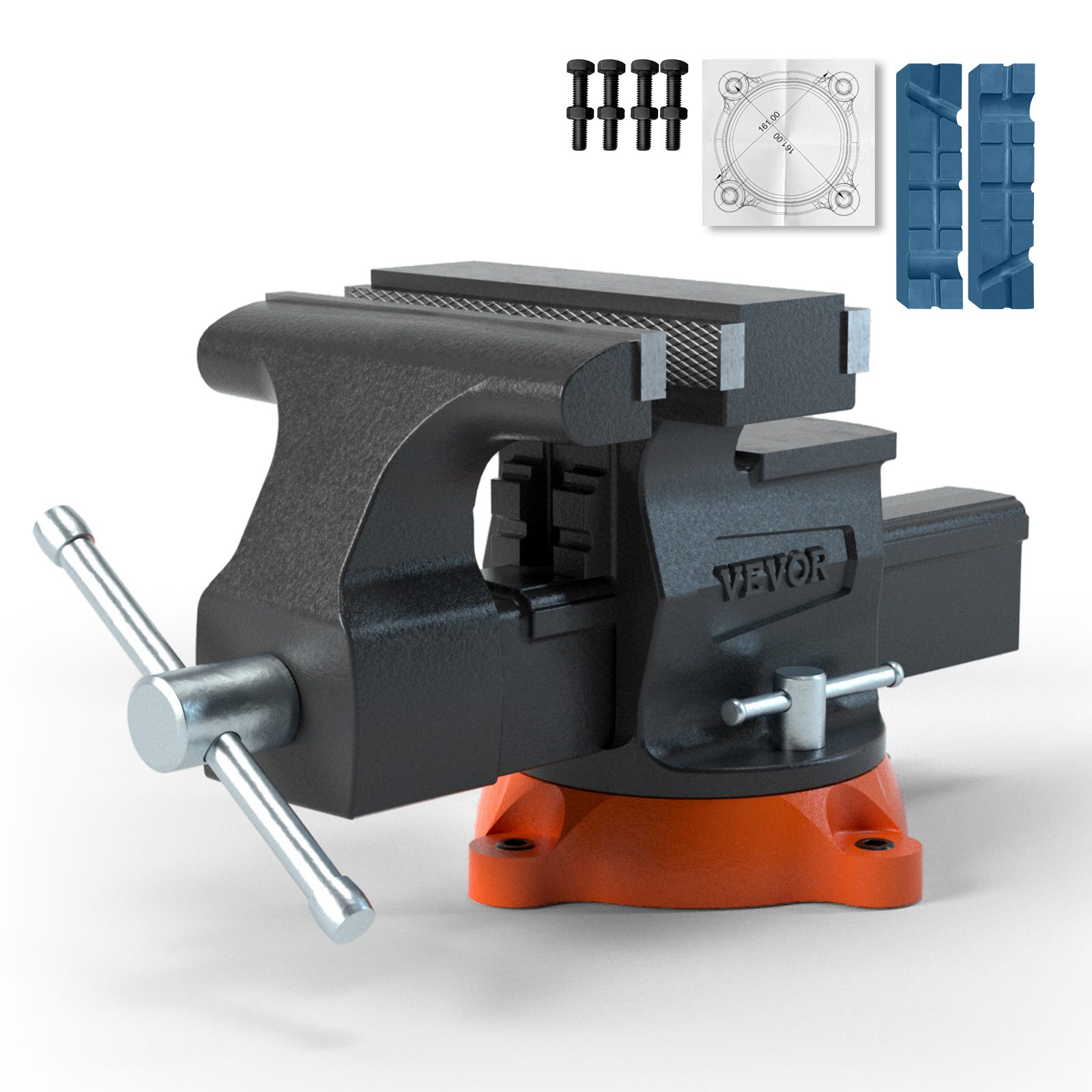 Morsa Da Banco Multiuso In Ghisa Duttile – Ganasce Da 10,2 Cm, Rotazione 360°, Base Girevole, Serraggio 15Kn, Per Uso Domestico E Industriale