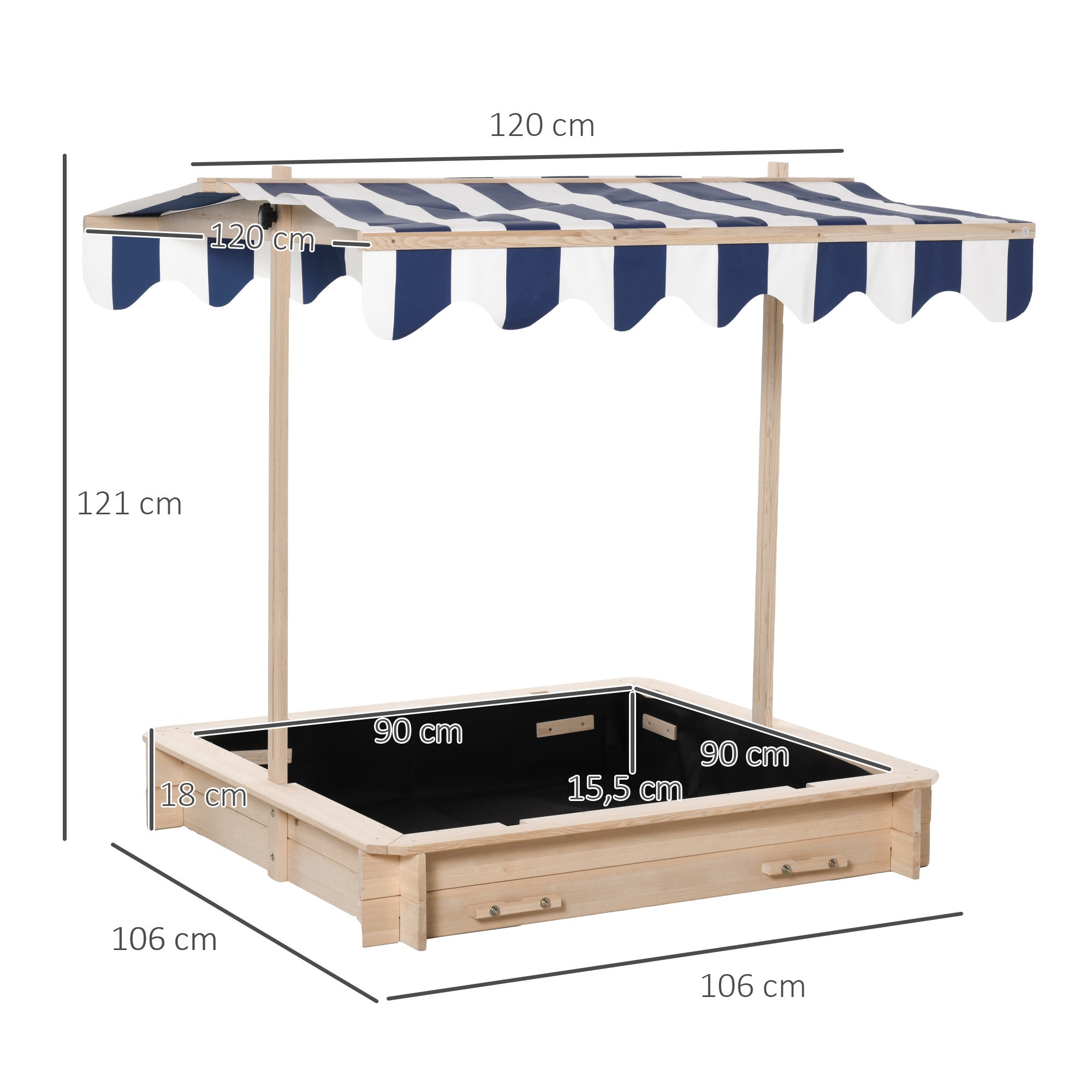 Caixa de Areia Infantil Outsunny Madeira Natural Madeira de Cedro e Tecido de Poliéster 106x106x121cm - 3