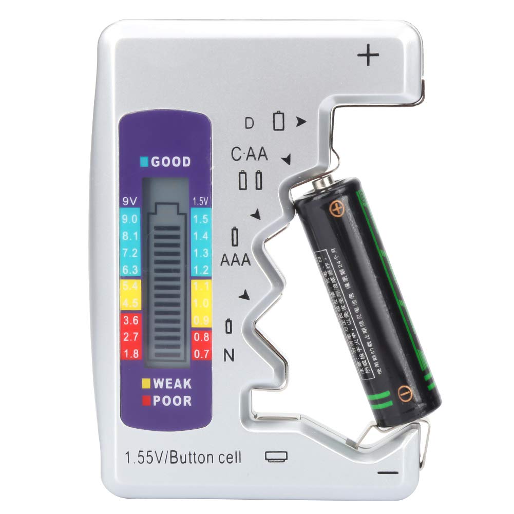 Tester Batterie Portatile LCD Universale Per Pile AA, AAA, C, D, 9V, 1.5V E Bottone, Con Indicatore Buona/debole/cattiva - 5