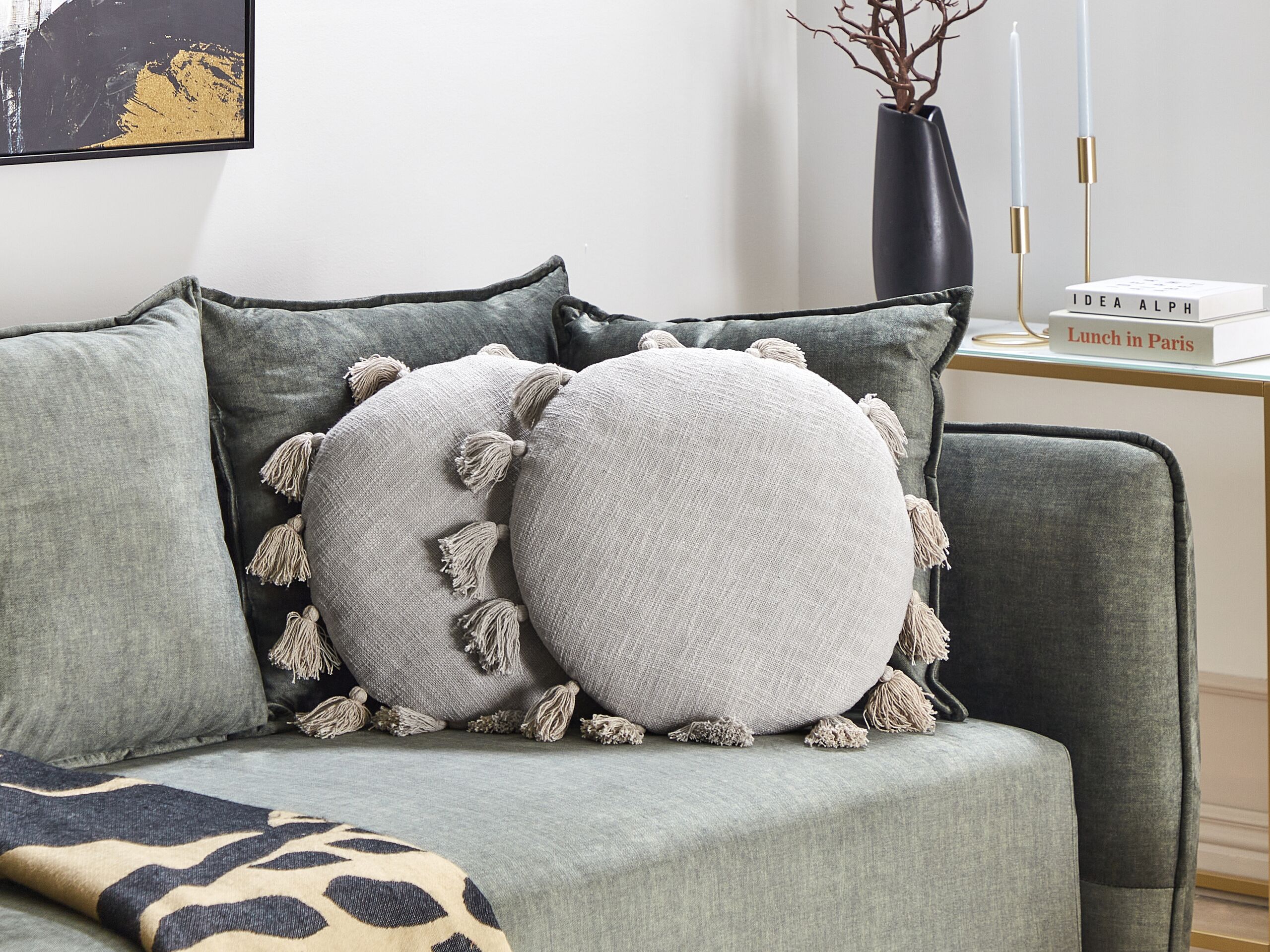 Beliani conjunto de 2 cojines decorativos madia algodón 45 x 45 cm gris liso