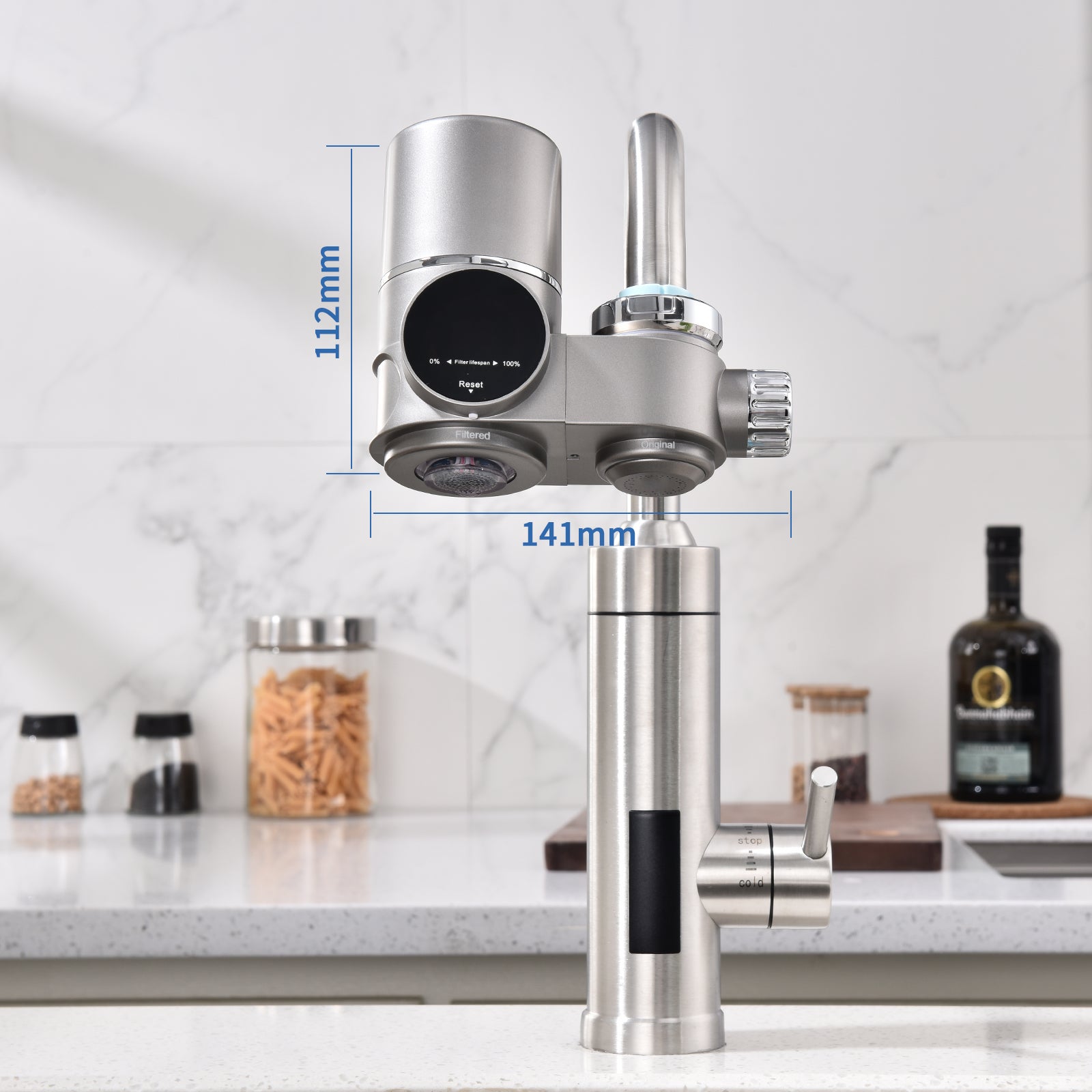 Système de Filtration d'Eau pour Robinet, Filtre à eau Gris - Élimine l'Oxyde, le Chlore, les Nitrates, les Sédiments et les Pesticides - 8