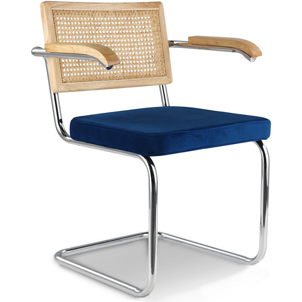 Sedia Rattan Sedia da pranzo con braccioli - Rivestimento in velluto - Legno e ...