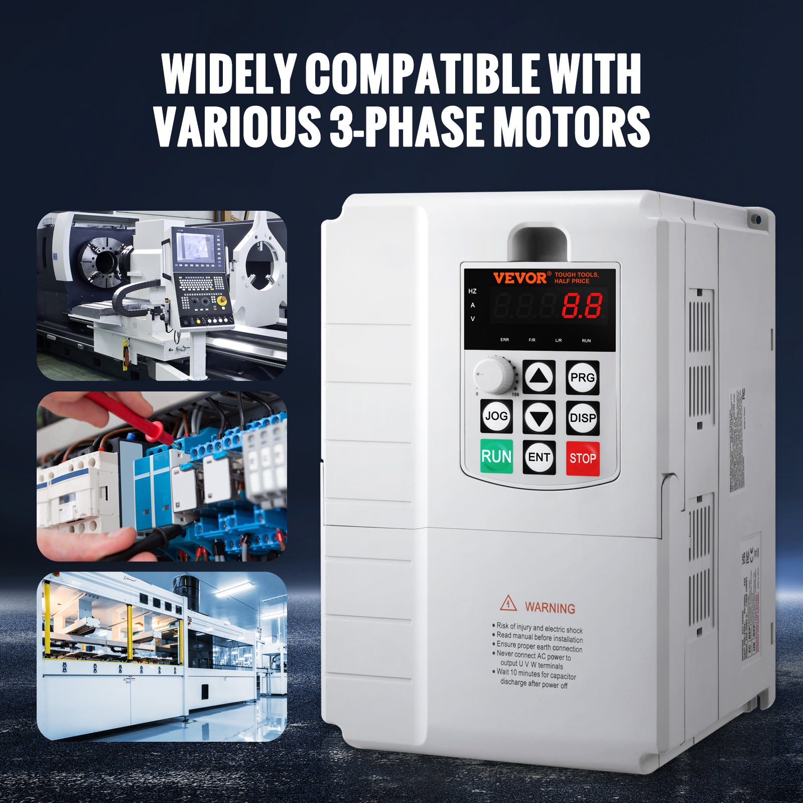 Variateur de Fréquence 7,5 kW, 10 CV 34A 0-400 Hz VFD, Entrée Monophasé, Sortie Triphasé, Contrôle Vitesse, Refroidissement Rapide VEVOR - 6