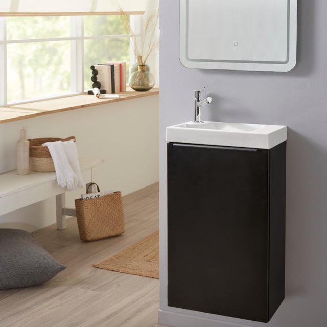 Meuble lave mains wc noir mat sans robinetterie - l.42.5 X H. 72.5 cm - pour robinetterie à gauche - Austral