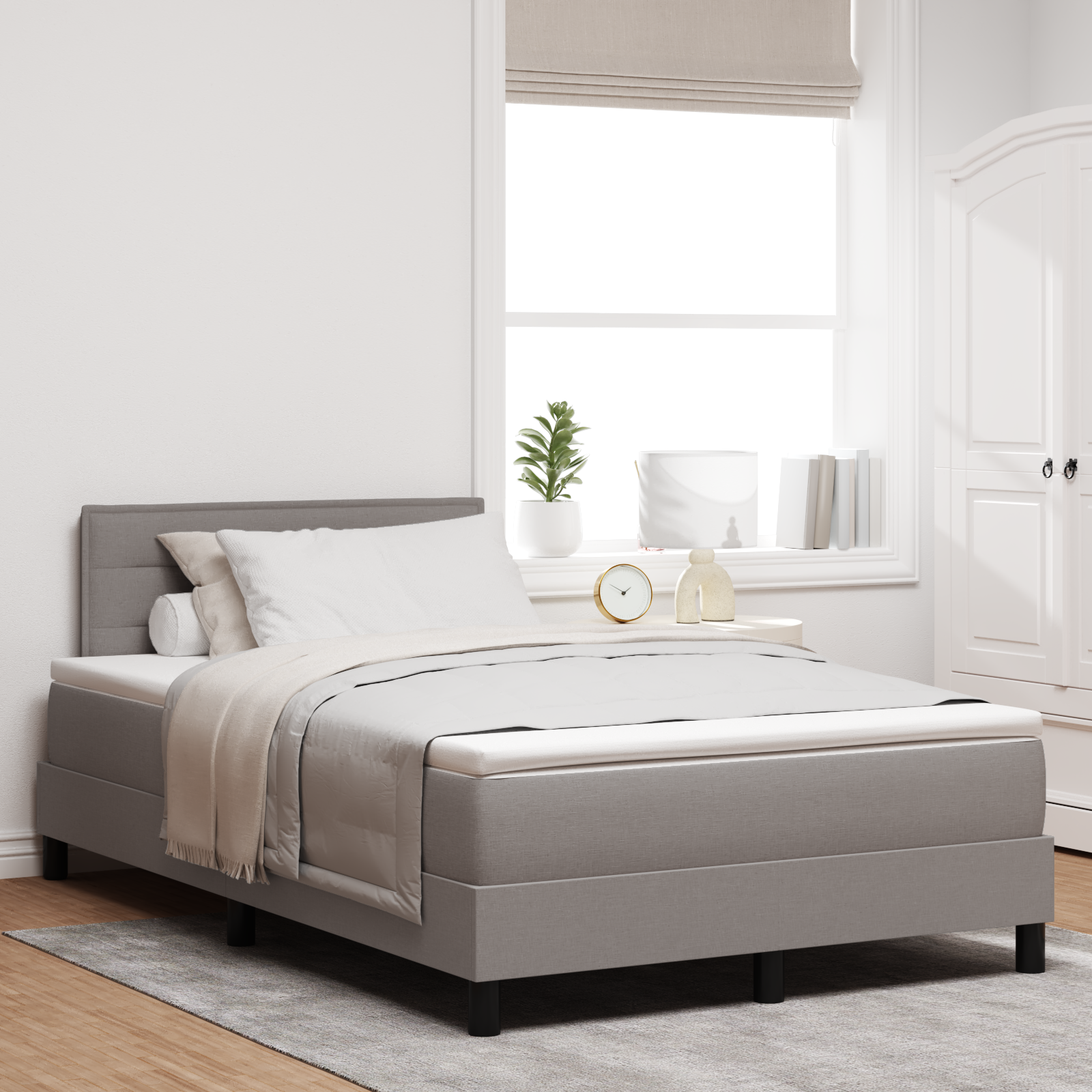 Lit Box Spring avec Matelas Taupe 120x190 cm Tissu | Leroy Merlin