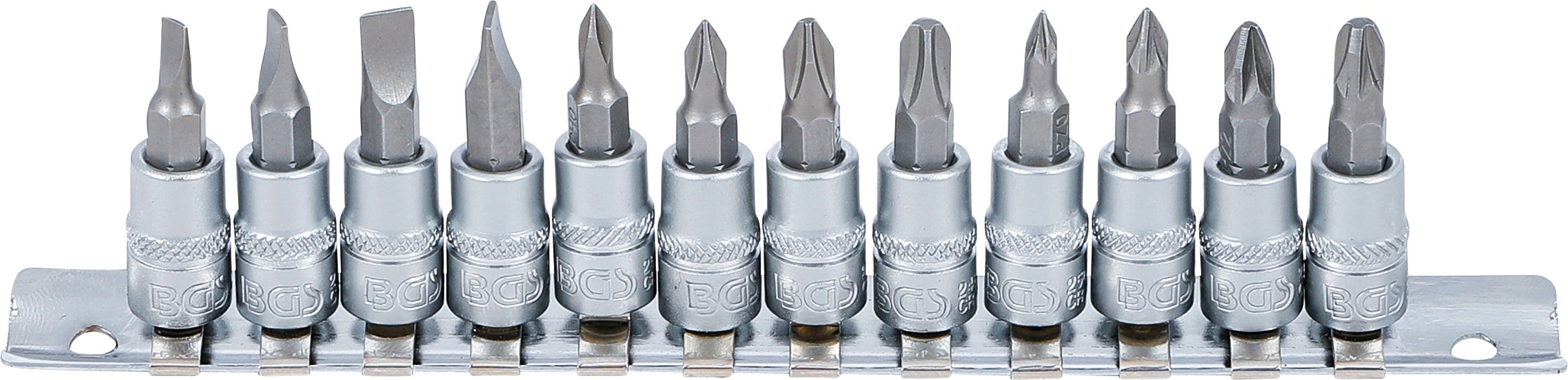 Zestaw bitów BGS z napędem kwadratowym wewnętrznym 6,3 mm (1/4") płaskie, krzyżowe PH, krzyżowe PZ 12 szt. - 2163