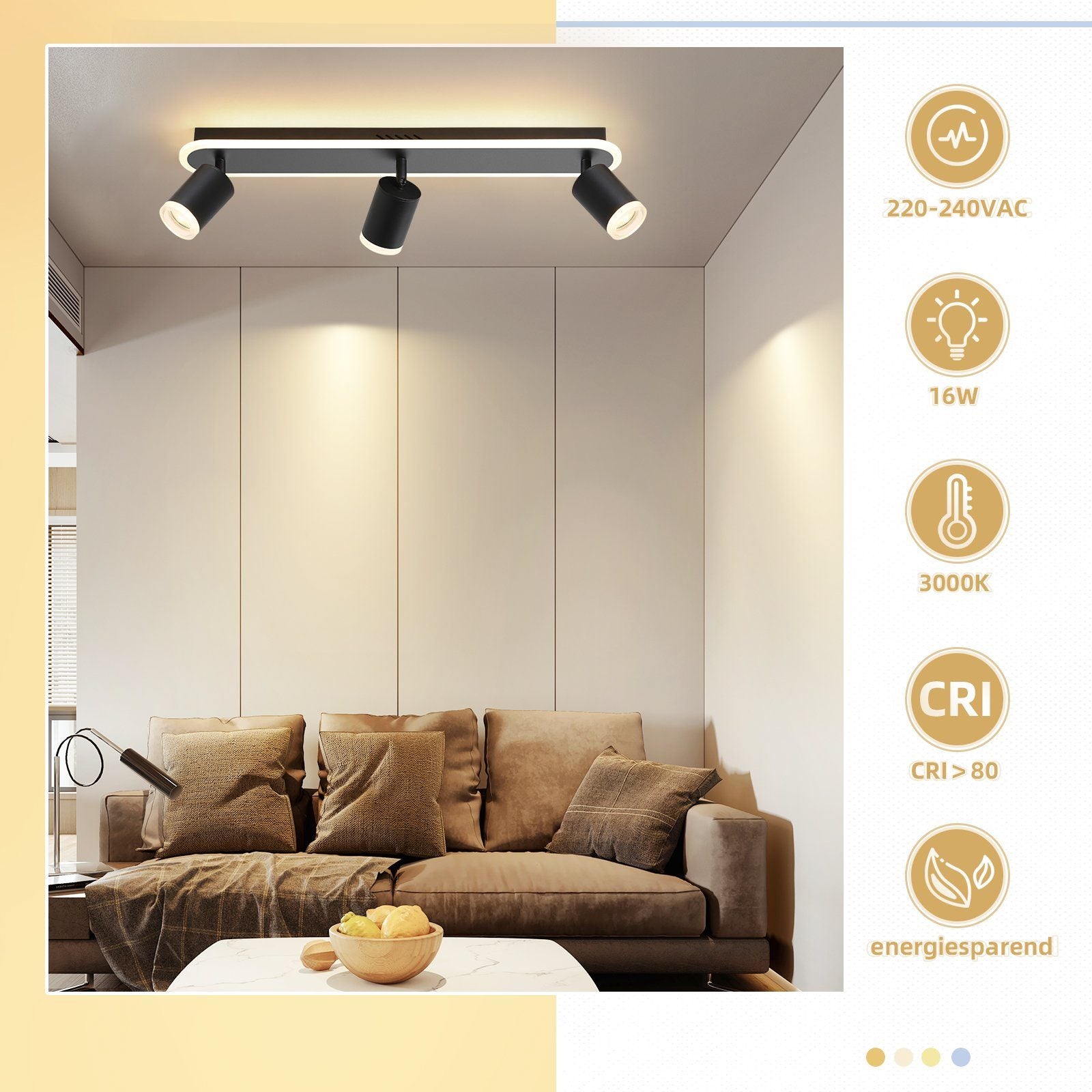 Ketom Luminaire Plafonnier Spot Orientable Noir, Moderne Spot Plafond GU10 Spot Interieur Plafond, Pivotants Plafonnier LED 2 Spots pour Cuisine, Salon, Sans Ampoule