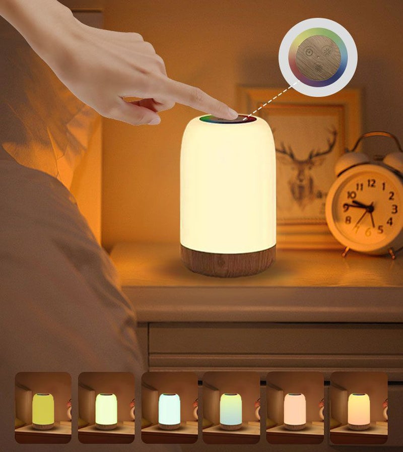 Ściemnialna lampka nocna LED, dotykowa lampka nocna, kolory RGB, 3 tryby, ładowalna z timerem